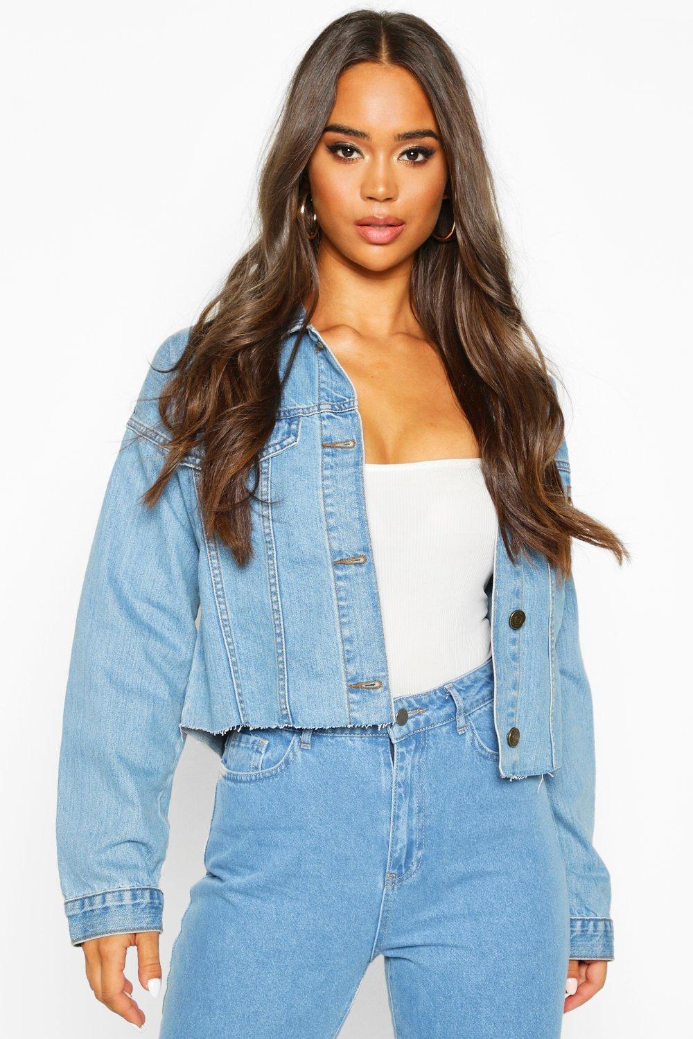 Boohoo cropped denim hot sale jacket